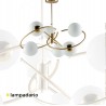 Lampadario a sospensione oro satinato vetro bianco 6 luci linea flora collezione ring