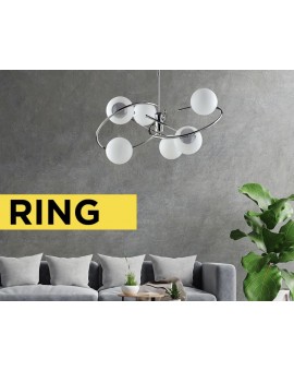 Lampadario a sospensione oro satinato vetro bianco 6 luci linea flora collezione ring