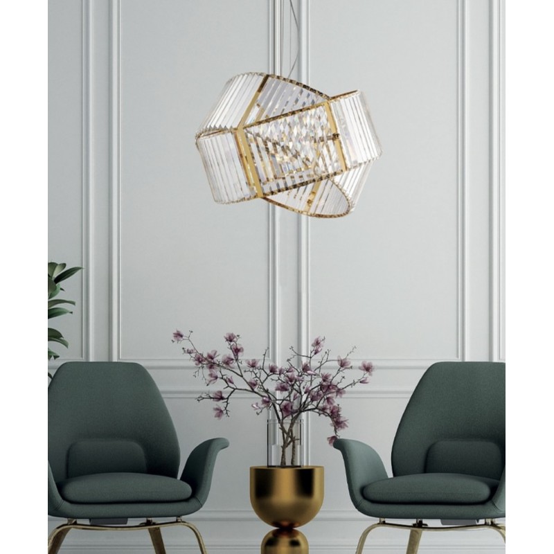 Lampadario a sospensione oro cristallo linea elica collezione strauss