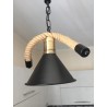 Lampadario vintage corda e metallo nero