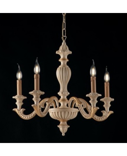 Lampadario legno 5 luci avorio oro collezione toscano