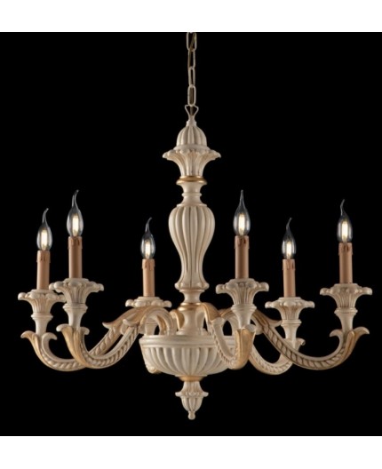 Lampadario a sospensione legno 6 luci avorio oro collezione toscano