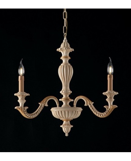 Lampadario in legno 3 luci avorio oro collezione toscano