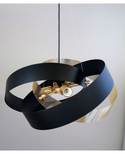 Lampadario a sospensione trecerhi nero oro linea rete collezione elica