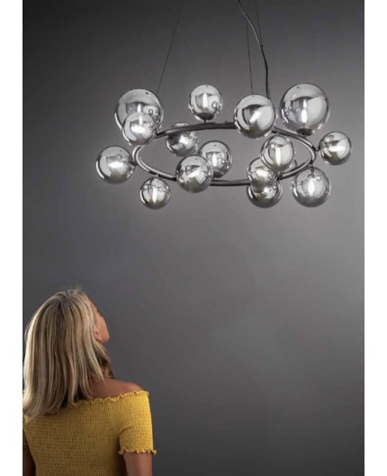 Lampadario a sospensione nero vetro soffiato 16 luci collezione honey linea flora